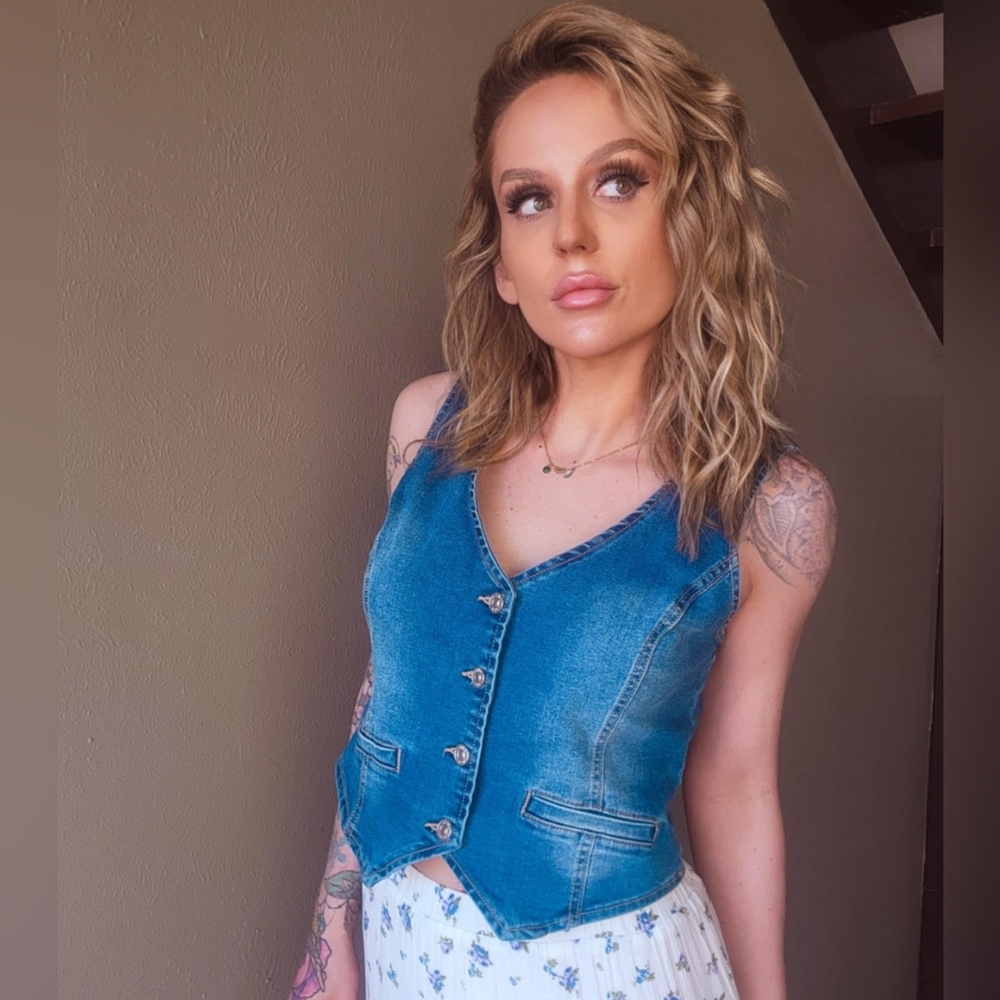 Denim Blue Button-Front Vest